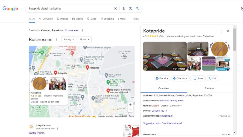 Digital Marketing in Kota provides SEO, Google Ads, Social Media, SMS Marketing, Website Development. It powered by Kotapride.